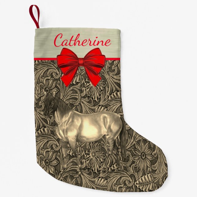 Western utskrift av ofärgat läder med häst liten julstrumpa (Framsidan)