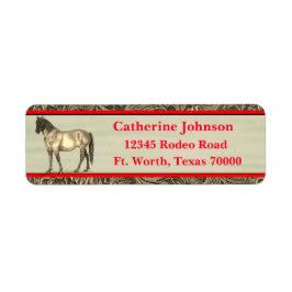Western utskrift av ofärgat läder med häst returadress etikett
