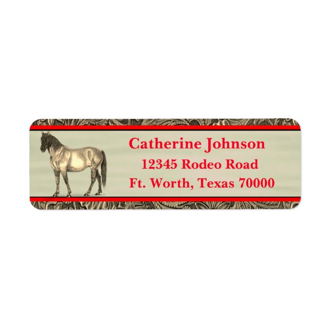 Western utskrift av ofärgat läder med häst returadress etikett (Framsidan)