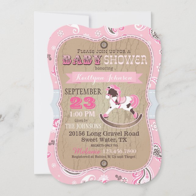 Western vagga hästbaby shower för lantlig Cowgirl Inbjudningar (Framsida)