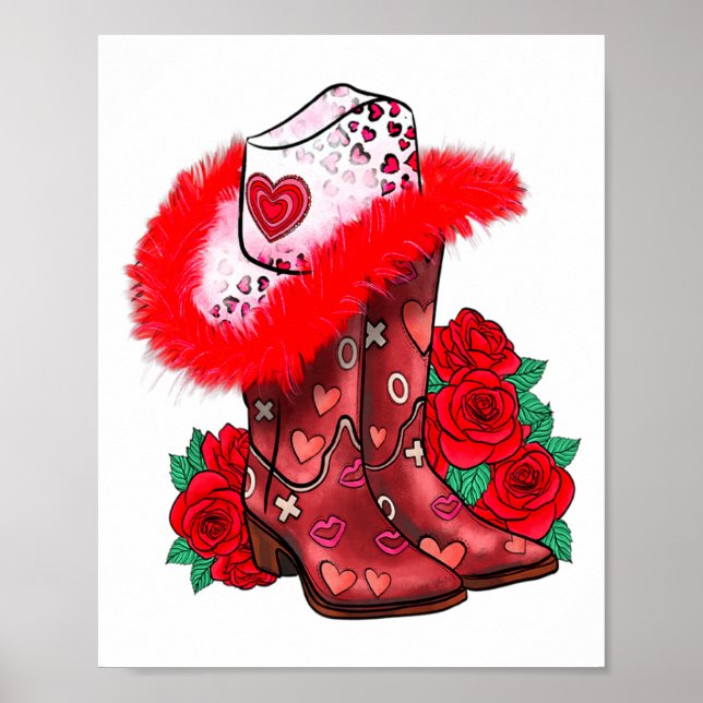Western Valentines Day Cowgirl Boots Yeehaw Howdy  Poster (Framsidan)