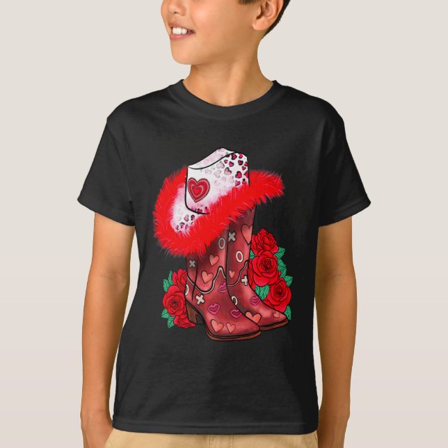 Western Valentines Day Cowgirl Boots Yeehaw Howdy  T Shirt (Framsida)