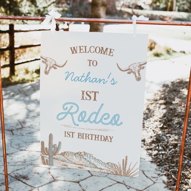 Western välkomstskylt för Cowboy First Rodeo Birth Fototryck (Vintage 1st Rodeo Birthday Welcome Sign, Boys First Rodeo Welcome Poster, Western Desert, Wild West )