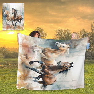 Western Vild Horses Fleece Blanket