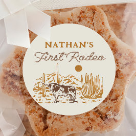 Western Vilda western First Rodeo 1:a födelsedagst Runt Klistermärke