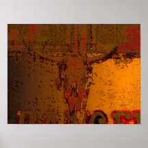 Western Vintage Bull Skull Rust Orange Land