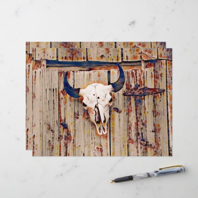 Western Vintage Bull Skull Rustic Brown Barn (Fram/Back In Situ)