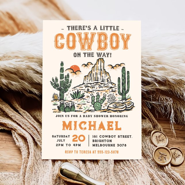 Western Vintage Desert Cowboy Baby Shower Inbjudningar (Skapare uppladdad)