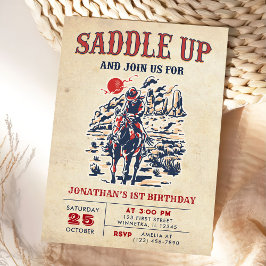Western Vintage Desert First Rodeo 1:a födelsedage Inbjudningar