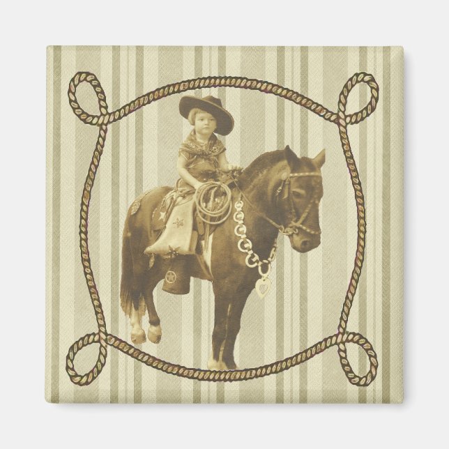 Western Vintage Lilla Cowgirl på häst Magnet (Framsidan)