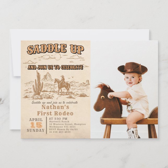 Western Vintage Rodeo Birthday Invitation Inbjudningar (Framsida)