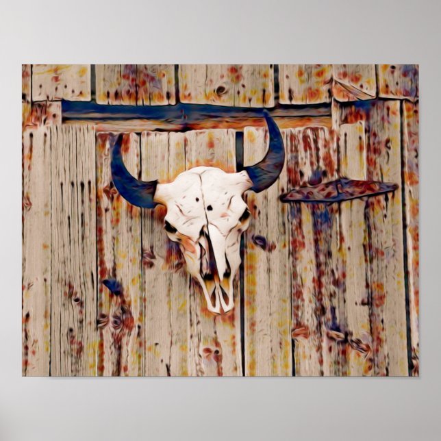 Western Vintage Rustic Bull Skull Brown Barn Poster (Framsidan)