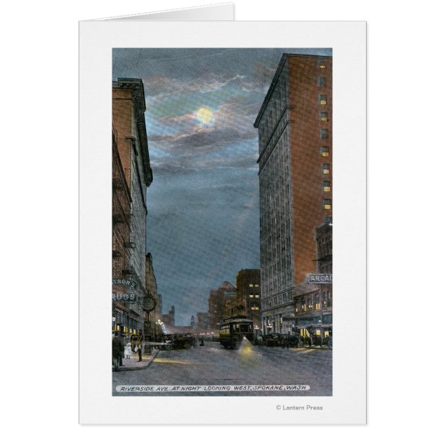 Western vy över Riverside Avenue på natten Hälsningskort (Framsidan)