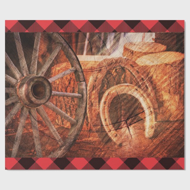 Western Wagon Wheel Horseshoes Rustic Presentpapper (Platt)