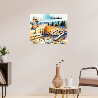 Western Wall Kotel Vatten Färg Art Poster