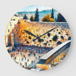 Western Wall Kotel Vatten Färg Art Stor Klocka