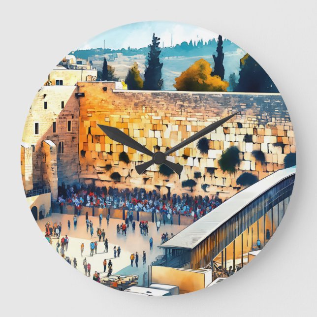 Western Wall Kotel Vatten Färg Art Stor Klocka (Framsida)