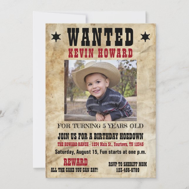 Western Wanted Poster Födelsedag Inbjudningar (Framsida)