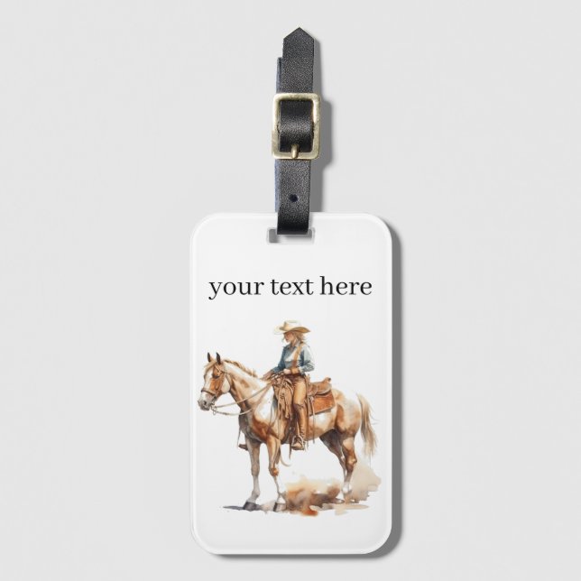 Western Watercolor Blonde Cowgirl, anpassningsbar Bagagebricka (Framsida vertikal)