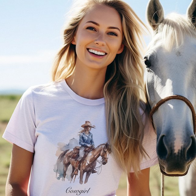 Western Watercolor Brunette Cowgirl, anpassningsba T Shirt (Skapare uppladdad)