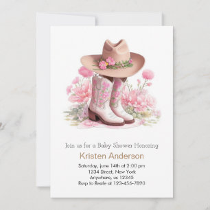 Western Watercolor Wildblomma Cowgirl Baby Shower Inbjudningar