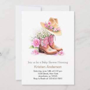 Western Watercolor Wildblomma Cowgirl Baby Shower Inbjudningar