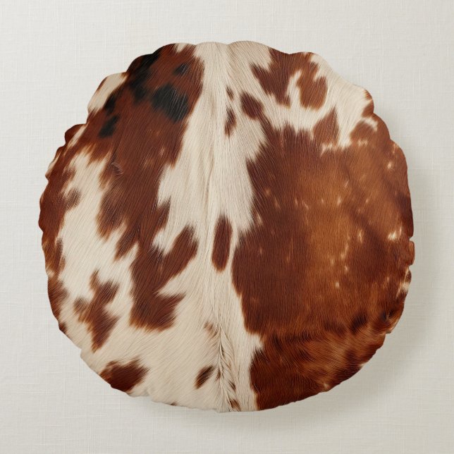 Western White Brown Black Cowhide Rund Kudde (Framsidan)