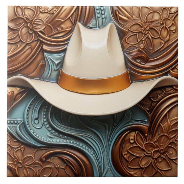 Western White Ranch Cowboy Hat Kakelplatta (Framsidan)