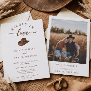 Western Wildly in Love Hatt Minimalist Bröllop Inbjudningar