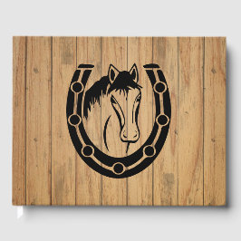 Western Wood Bröllop Horse Equestrian Land Gästböcker