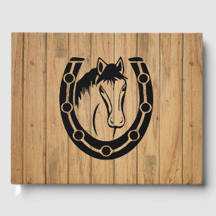 Western Wood Bröllop Horse Equestrian Land Gästböcker