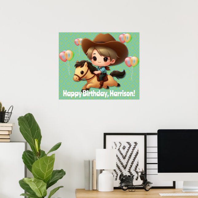 Western Young Cowboy på Horseback Birthday Poster (Hemmakontoret)