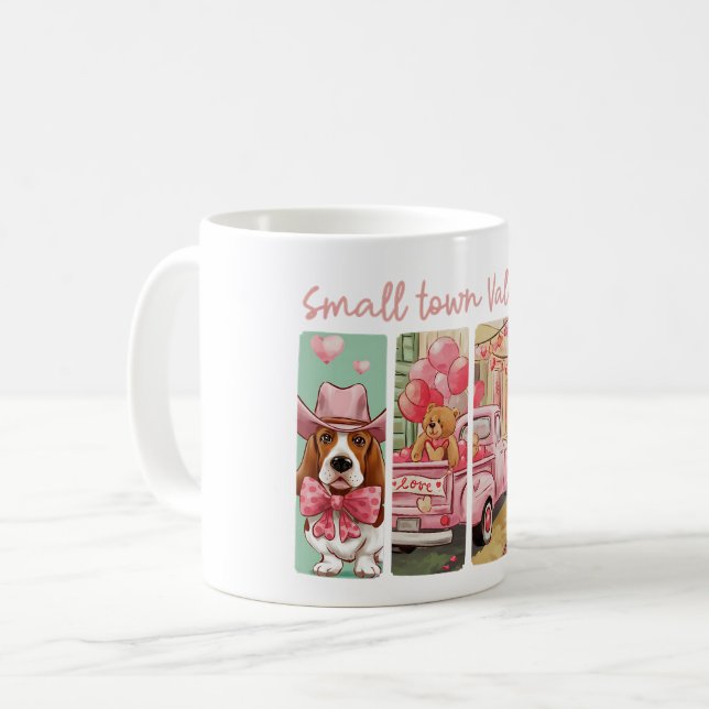 Westerna Alla hjärtans Romantik med Basset Hound Kaffemugg (Framsida vänster)