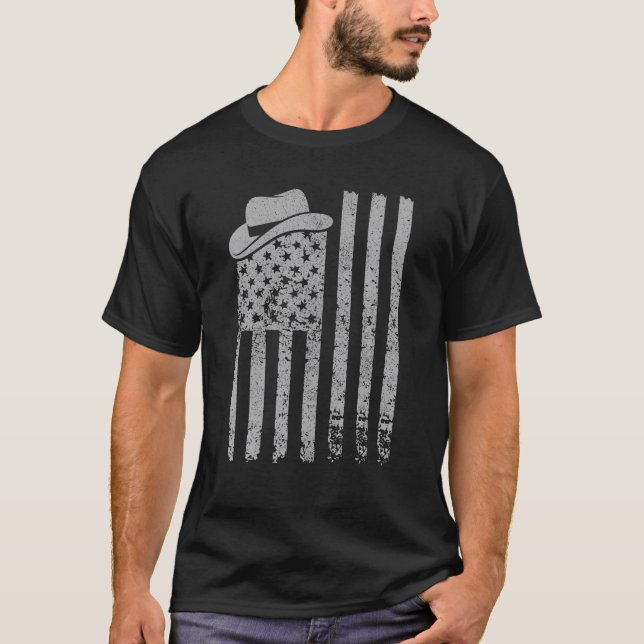 Westerna amerikanska Flagga Patriotic Cowboy Manar T Shirt (Framsida)