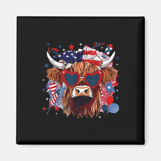 Westerna Amerikanska kummelns Lycklig 4:e juli Cow Magnet (Framsidan)