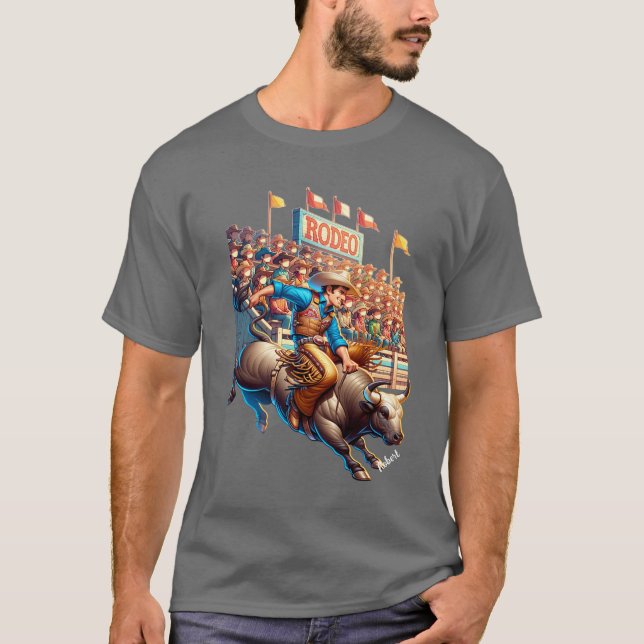 Westerna Anpassningsbarna Rodeo Cowboy Bull Riding T Shirt (Framsida)