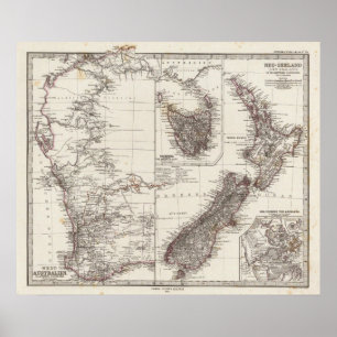 Westerna Australien Tasmania och Nya Zeeland Poster