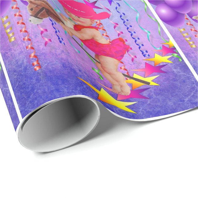 Westerna Baby Cowgirl On Stick Horse Gift Wrap Presentpapper (Rullad Hörn)