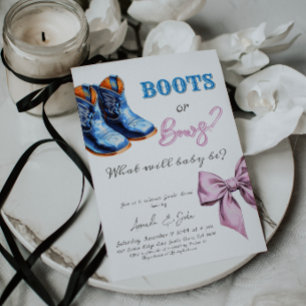 Westerna Baby Jean Boots eller Bows Gender Reveal Inbjudningar