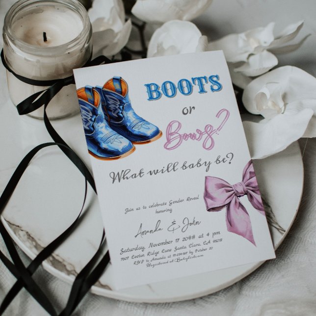 Westerna Baby Jean Boots eller Bows Gender Reveal Inbjudningar (Skapare uppladdad)