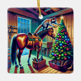 Westerna Barn Raccoon Decoration Julgran Julgransprydnad Keramik