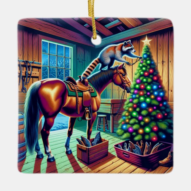 Westerna Barn Raccoon Decoration Julgran Julgransprydnad Keramik (Framsida)