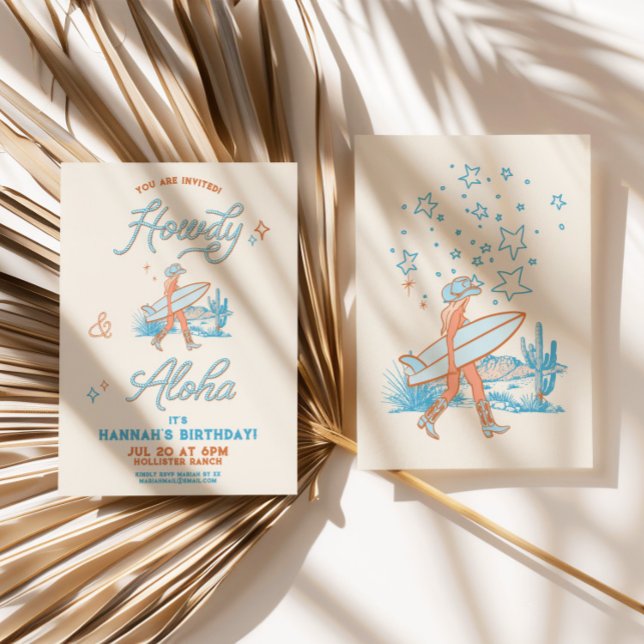 Westerna Beach Party Blue Inbjudningar (Coastal Cowgirl Birthday Western Beach Party Blue Invitation)