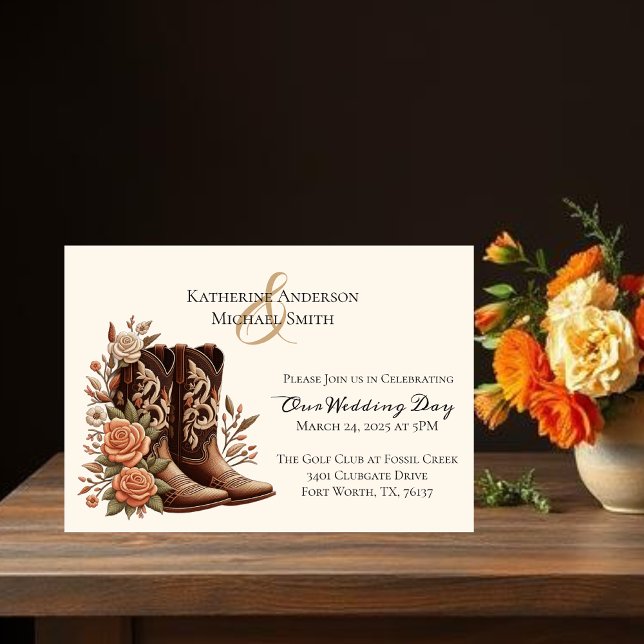 Westerna blommor från land med CowboyBoots Inbjudningar (Country Western Flowers with Cowboy Boots Invitation)