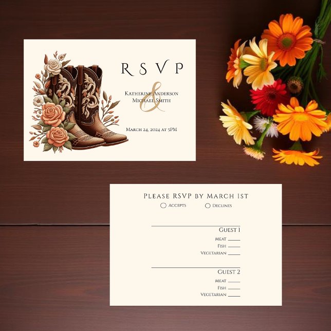 Westerna blommor från land med CowboyBoots OSA Kort (Country Western Flowers with Cowboy Boots Wedding RSVP Card )