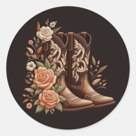 Westerna blommor i land med Cowboyboots- Runt Klistermärke