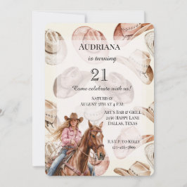 Westerna Blond Cowgirl Hats Birthday Inbjudningar