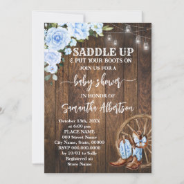 Westerna Blue Baby Shower Land Boots Inbjudningar