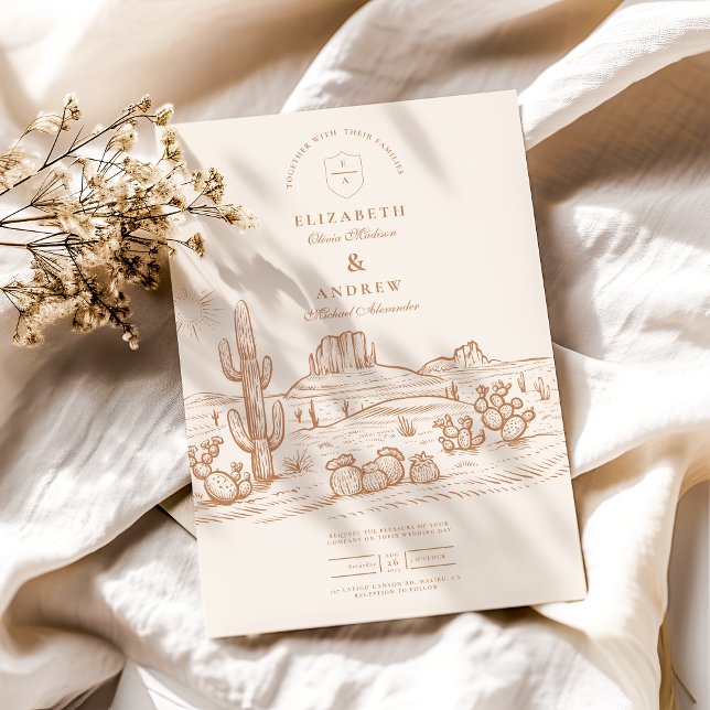 Westerna Boho Cactus Desert Ligcape Bröllop Inbjudningar (Skapare uppladdad)