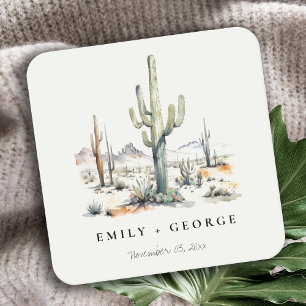 Westerna Boho Cactus Desert Ligcape Bröllop Underlägg Papper Kvadrat
